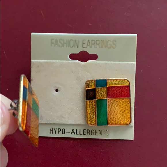Vintage Fashion Earrings multicolour rectangular - Picture 9 of 9